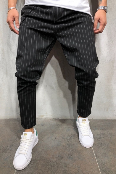 black pinstripe casual trousers