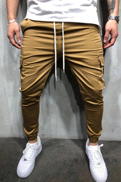 New Trendy Stripe Print Flap Pocket Sweatpants Ankle Banded Pants with ...
