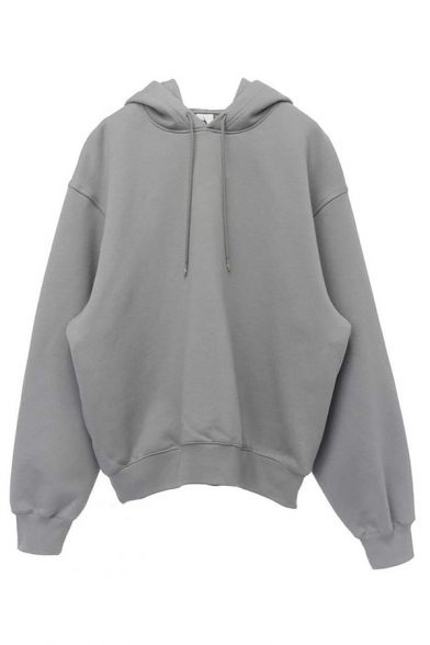 Simple Plain Grey Long Sleeve Exaggerated Fitness Sport Hoodie for Men