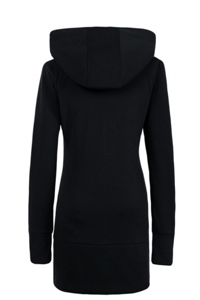 Simple Warm Long Sleeve Hooded Zipper Front Shearling Liner Slim Fit Midi Plain Coat for Women