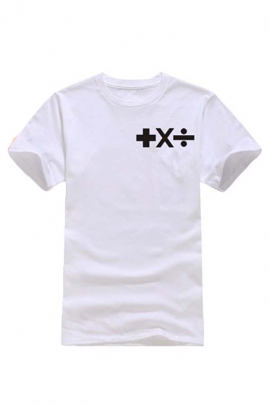 Unique Mathematical Notation Printed Short Sleeves Round Neck White T-Shirt