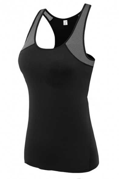 Yoga Girls' Cozy Sleeveless Scoop Neck Mesh Patched Contrasted Slim Fit Stretchy Tank Top