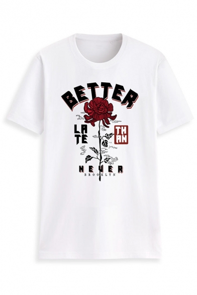 BETTER Letter Floral Pattern Short Sleeve Round Neck Fashion T-Shirt for Women
