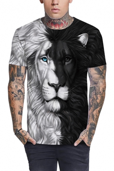 Black And White Creative Lion Yin Yang Wolves Cat 3d Print Short Sleeve Round Neck Casual Tee Beautifulhalo Com - wolf and lion ying yang t shirt roblox