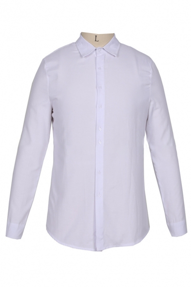 Casual Fashion Solid Color Long Sleeve Button Down Slim Fit Simple Shirt for Men