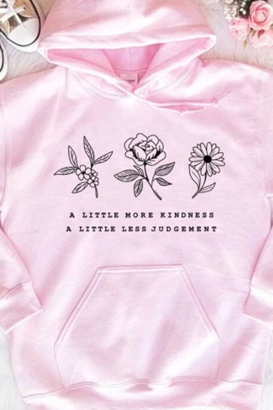 Chic Letter A LITTLE MORE KINDNESS Floral Print Long Sleeve Oversized Hoodie