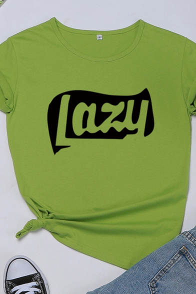 Creative Letter LAZY Printed Short Sleeve Round Neck Casual Summer T-Shirt