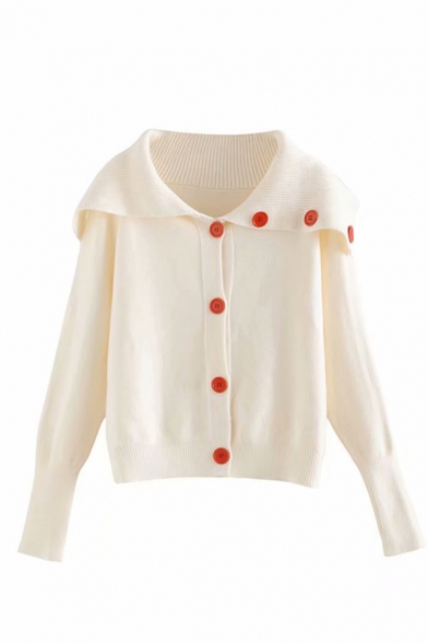 Fancy Girls' Long Sleeve Exaggerate Collar Button Down Relaxed Plain Purl Knit Cardigan