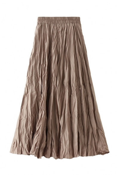 Gorgeous Chic Plain Elastic Waist Maxi Pleated A-Line Skirt for Girls