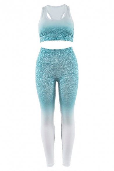 Ombre Pattern Cropped Tank Top with Fitted Sweatpants Two Piece Sports Set