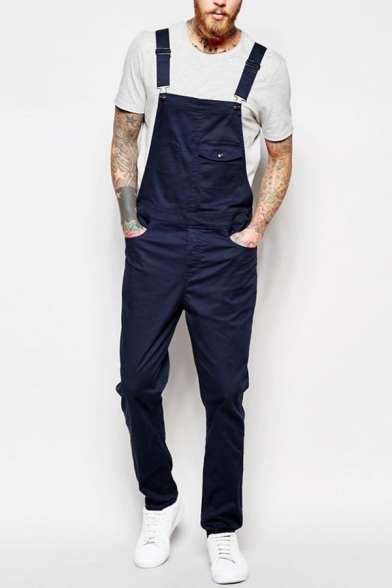 Whole Colored Multi-Pocket Relaxed Fit Jeans Suspender Pants