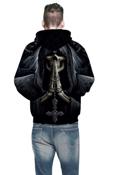Men's Terrible Skull 3D Pattern Long Sleeves Relaxed Fit Pullover Hoodie