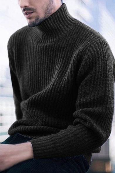 Mens Simple Casual High Collar Long Sleeve Oversized Knitwear Pullover Sweater