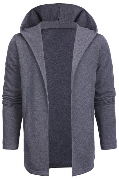 Men Long Sleeves Front Opening Casual Hooded Cardigan 
