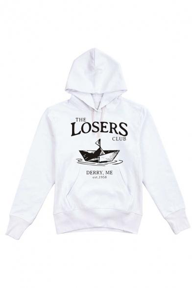 Personality Letter THE LOSERS CLUB Print Long Sleeve Graphic Drawstring Hoodie