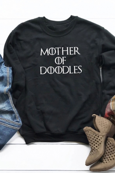 Street Style Letter MOTHER OF DOODLES Printed Long Sleeve Pullover Sweatshirt
