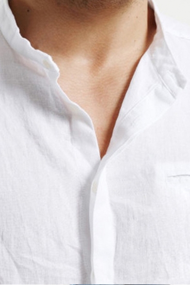 Summer Fashion Half Sleeves Button Down Side Split Plain Linen Shirt For Men Beautifulhalo Com