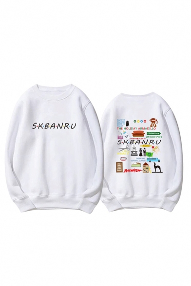 Unisex Casual Letter SKBANRU Printed Long Sleeve Boxy Graphic Sweatshirt