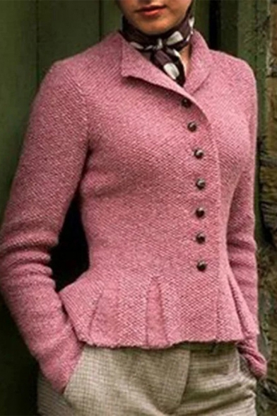 DORIC Women Fashion Plaid Vintage Winter Warm Turn-Down Collar Long Sleeve Button Woolen Jacket Coat