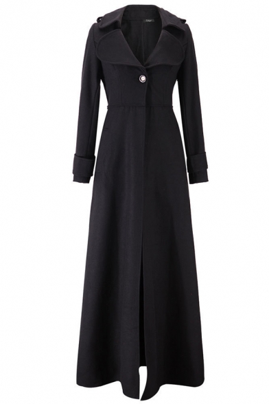 

Boutique Ladies' Long Sleeve Notch Collar Button Front Fitted Maxi Plain Coat, Black;burgundy;dark green;royal blue, LM579459