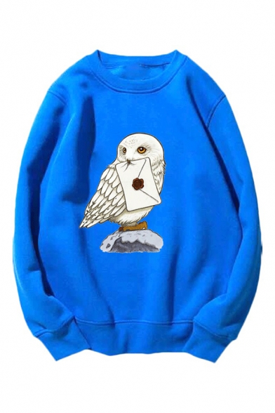 Cute Eagle and Letter Pattern Round Neck Long Sleeve Loose Pullover Sweatshirt