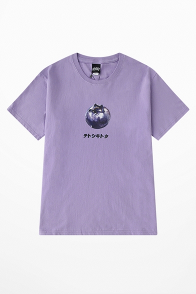 Cute Girls' Short Sleeve Crew Neck Fruit Graphic Relaxed T-Shirt