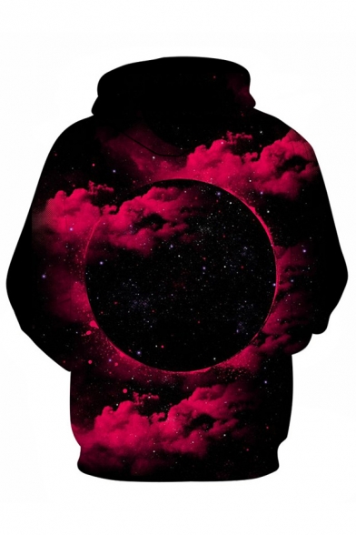 Fashion Universe Planet and Clouds 3D Pattern Long Sleeve Relaxed Loose Black Hoodie