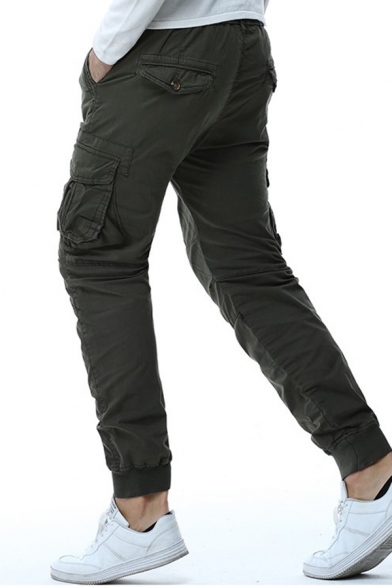 Men's Leisure Zipper Placket Multi Pockets Plain Cargo Pants