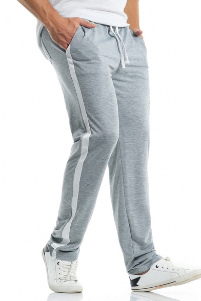 Mens Active Side Striped Drawstring Waist Straight Fit Casual Sweatpants
