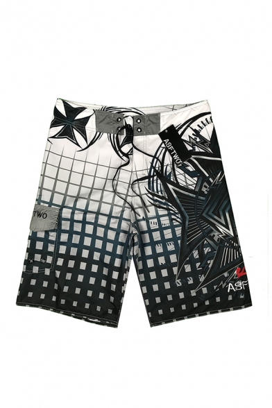 Mens Summer Fashion Tropical Print Quick Drying Surfing Shorts Sport Casual Swim Shorts