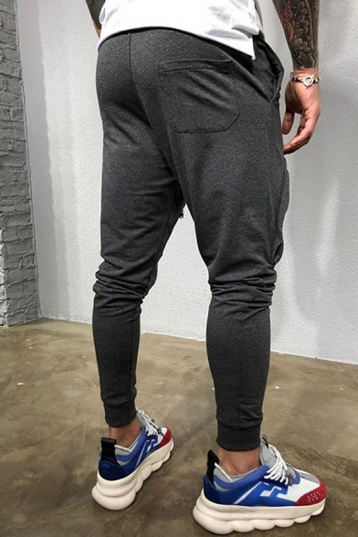 Mens Unique Solid Color Zipper Front Ankle Banded Pants Cotton Trousers