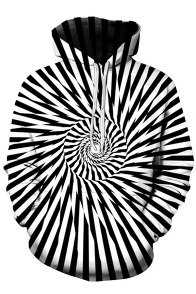New Fashion Vertigo Spiral 3D Print Long Sleeves Black and White Hoodie
