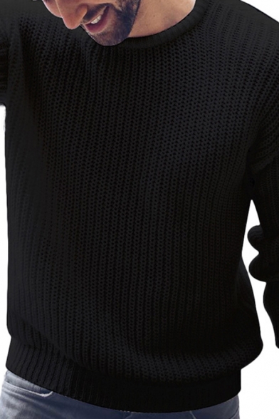 Simple Style Men's Plain Long Sleeve Round Neck Basic Pullover Knitted Sweater