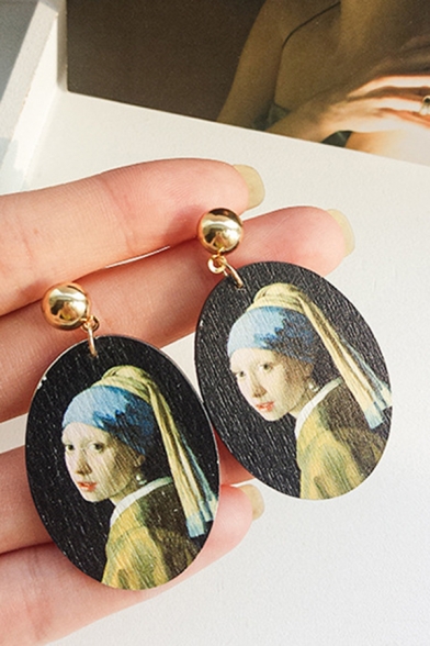 Unique Famous Oil Painting Printed Handmade Wood Round Dangle Earrings Beautifulhalo Com