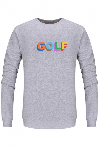 Unisex Simple Letter GOLF Printed Long Sleeve Round Neck Pullover Sweatshirt