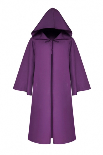Chic Halloween Girls' Bell Sleeve Hooded Bow Tied Oversize Maxi Plain Trench Coat