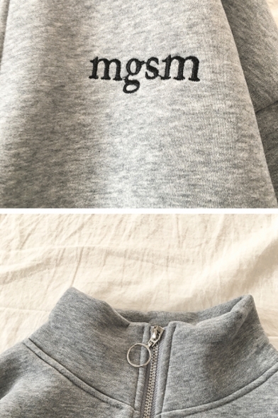 Chic Street Girls' Long Sleeve Stand Collar Half Zipper Letter MGSM Drawstring Hem Oversize Pullover Sweatshirt