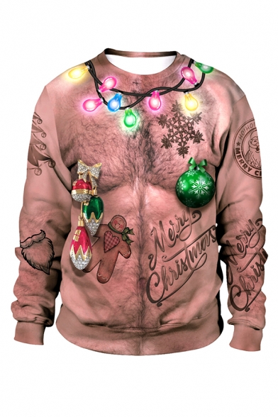 Christmas Theme 3D Printed Long Sleeves Crew Neck Loose Fit Pullover Sweatshirt