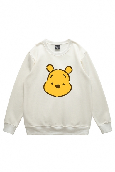 Classic Fashion Girls' Long Sleeve Crew Neck Teddy Bear Print Boxy Pullover Sweatshirt