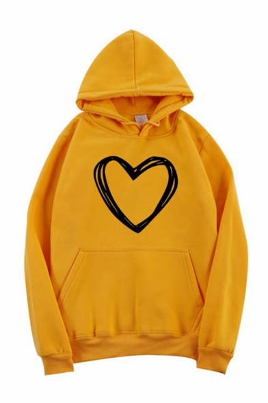 Cool Street Long Sleeve Hooded Heart Printed Kangaroo Pocket Baggy Hoodie for Girls