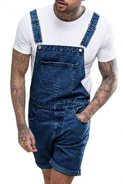 Men's Simple Solid Color Multi Pockets Loose Fit Jeans Shorts Coveralls
