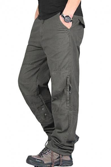 Mens New Trendy Plain Zip Fly Multi Pockets Straight Fit Boxy Cargo Pants
