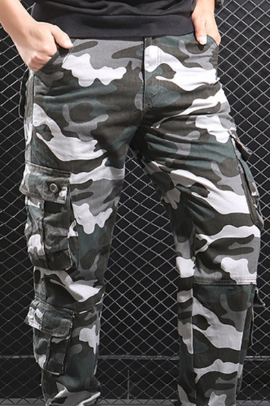 Mens Popular Camouflage Pattern Side Pocket Straight Fit Military Pants