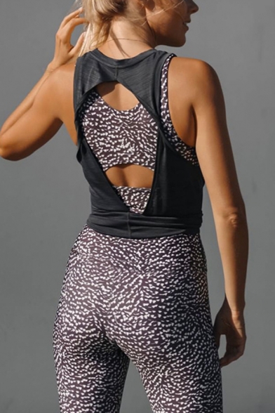 New Stylish Dot Printed Sleeveless Crop Tank Top with Skinny Pants Yoga Fitness Co-ords