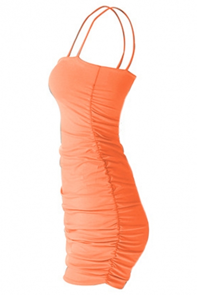 Womens Fashionable Plain Spaghetti Straps Fitted Mini Bandage Slip Dress for Nightclub
