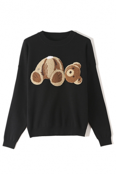 Awesome Beheaded Bear Pattern Long Sleeve Fashion Knitted Sweater for Girls