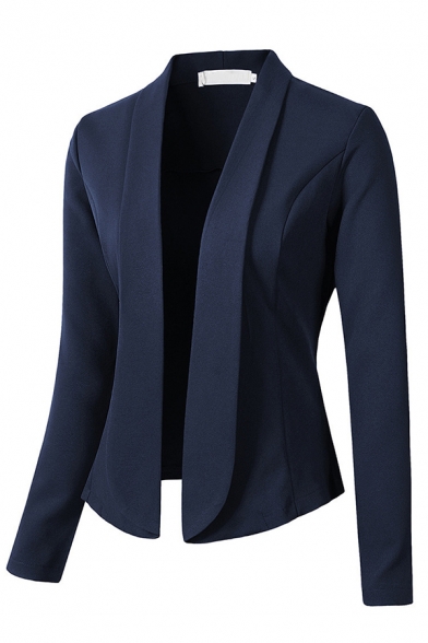 Basic Formal Long Sleeve Shawl Collar Slim Fit Plain Blazer for Women