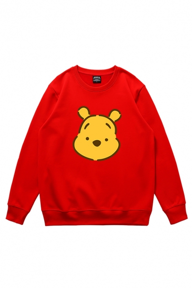 Classic Fashion Girls' Long Sleeve Crew Neck Teddy Bear Print Boxy Pullover Sweatshirt