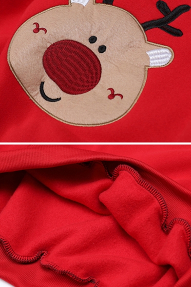 Cute Christmas Cartoon Embroidery Long Sleeve Round Neck Baggy Sweatshirt