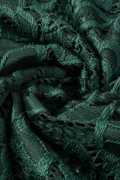 Elegant Ladies' Long Sleeve Surplice Neck Floral Embroidered Lace Scallop Trim Plain Midi Sheath Dress